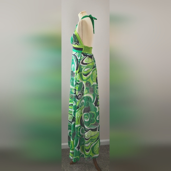 Halter Evening Green Long Dress, Size Large (L) - Picture 2 of 4